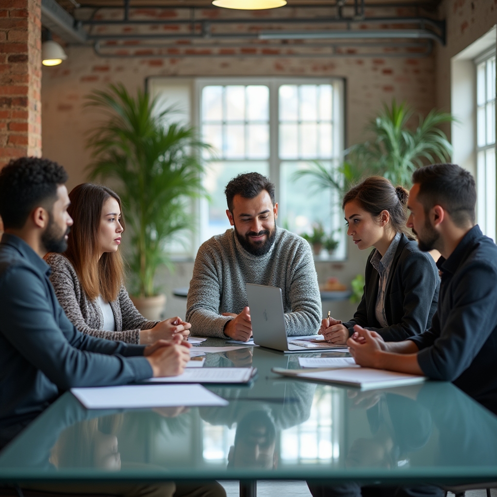 Team im Austausch während einer Besprechung im Büro